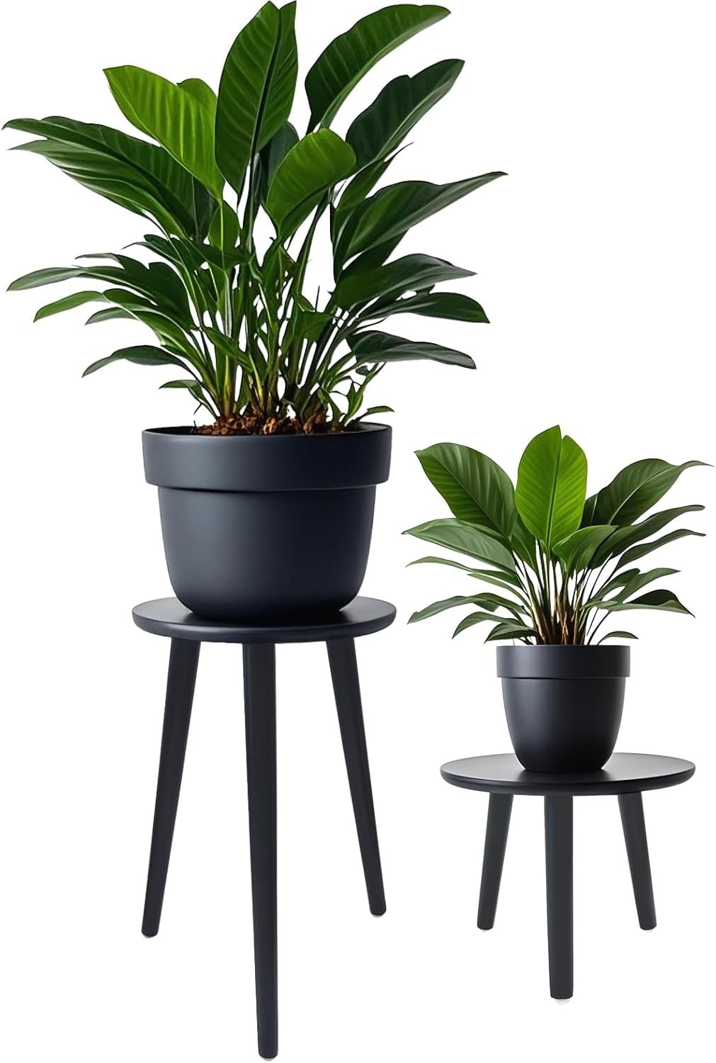 2 Pack Wooden Plant Stand Set | Modern Black Flower Pot Tables for Home Decor