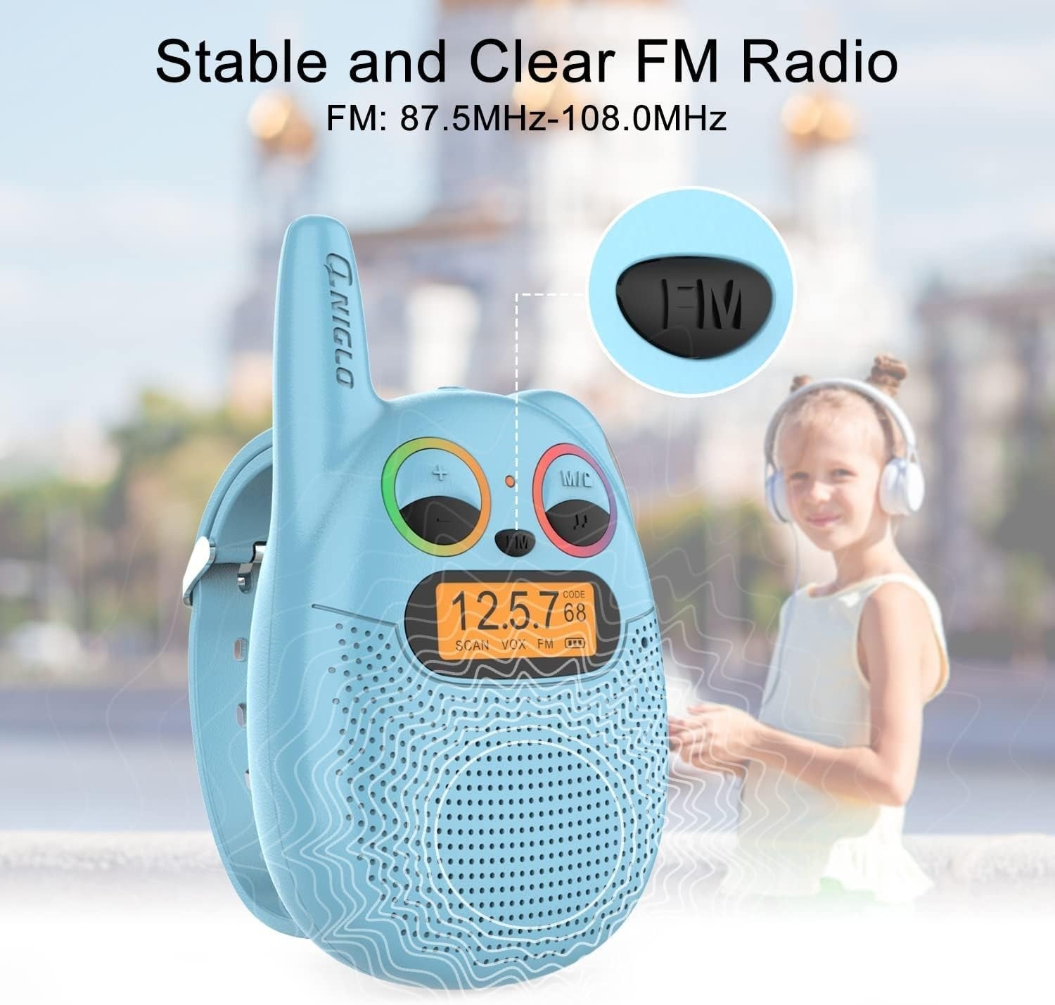 Kids Rechargeable Walkie Talkies 3 Pack Watch Strap VOX FM Radio Toy