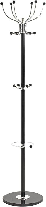 Modern Black Chrome Coat Rack Marble Base Metal Hall Tree Stand Organizer