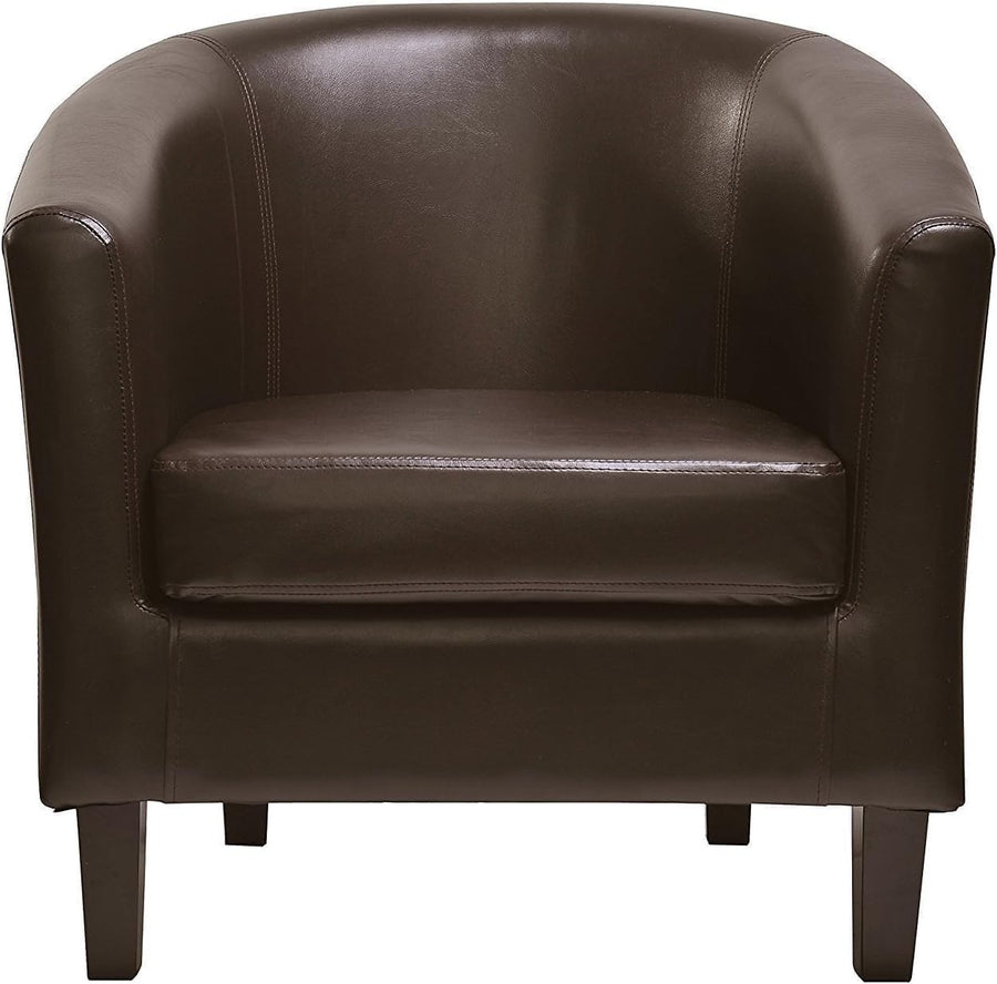 Leather Tub Chair Armchair Club Lounge Seat Faux Leather Brown