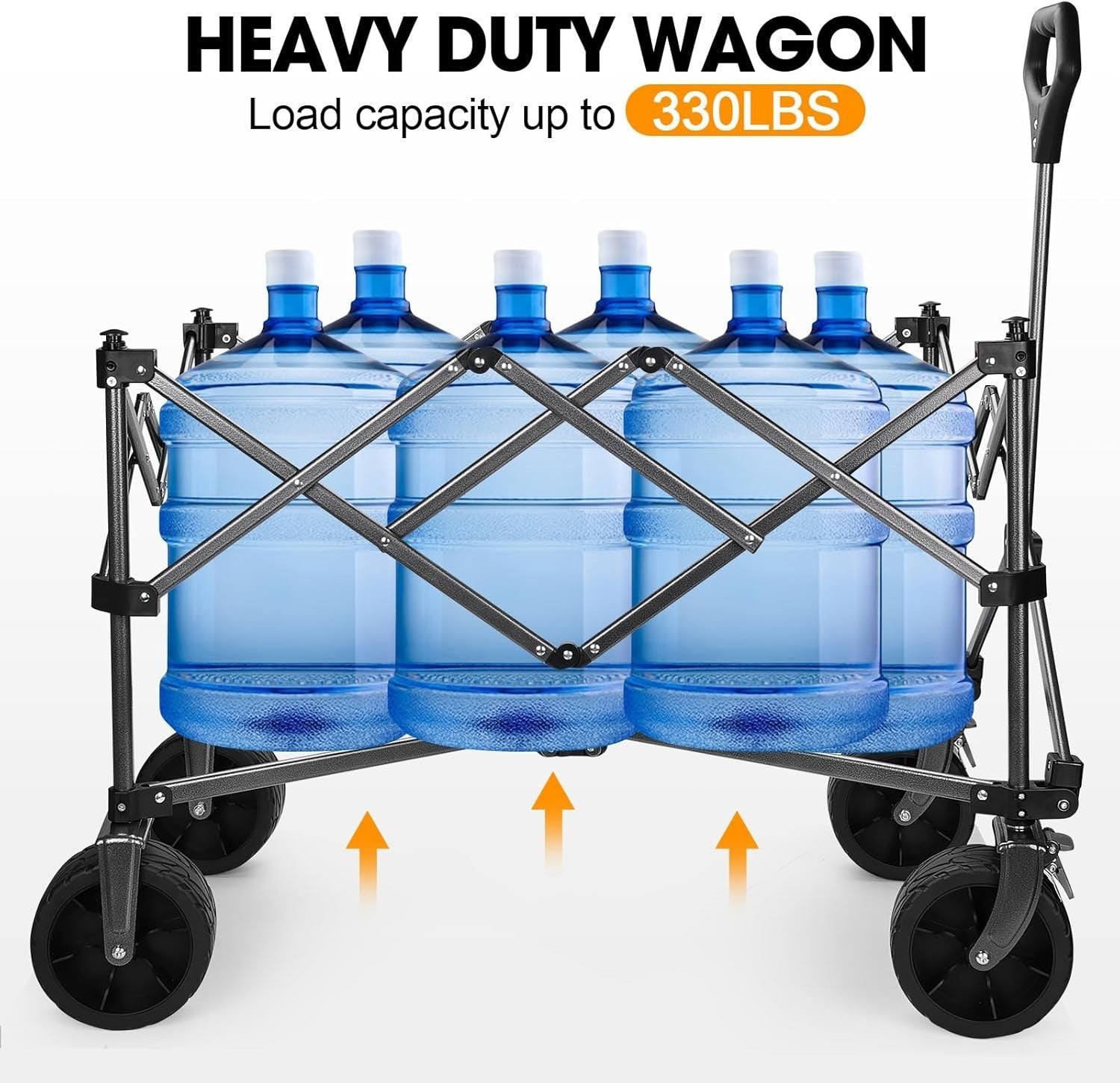Black 200L Heavy Duty Folding Wagon 150kg Collapsible Trolley Cart w/ Big Wheels