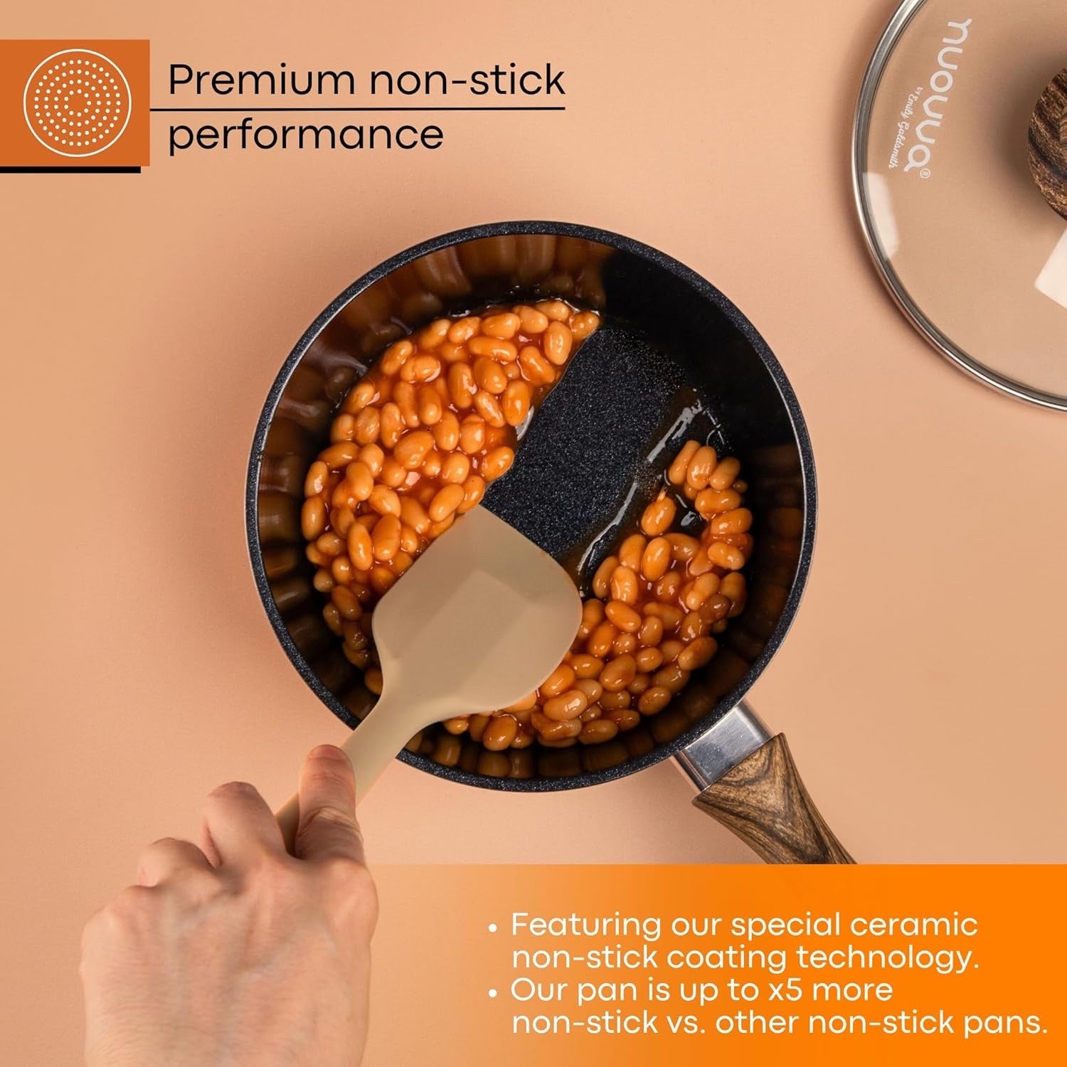 16cm Non-Stick Copper Saucepan with Glass Lid Induction & Gas Ready