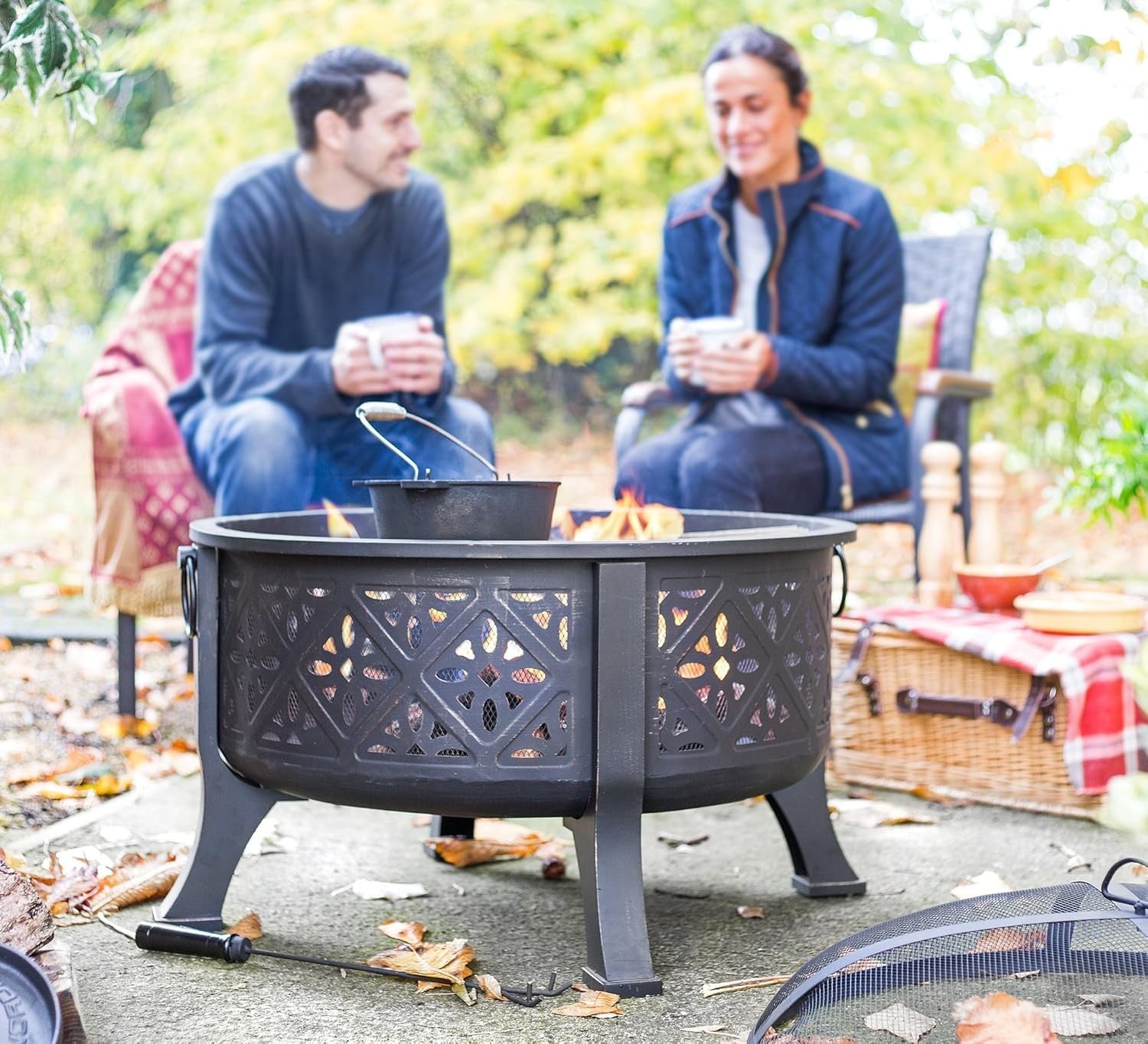 Large Deep Bowl Fire Pit with BBQ Grill | Outdoor Garden Heater | Steel Patio