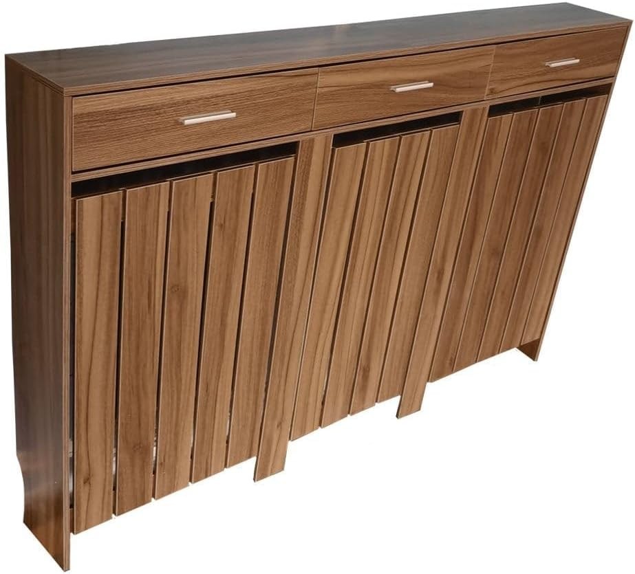 Wood Radiator Cover with Drawers Vertical Slat W152xH96cm Modern Oak Cabinet