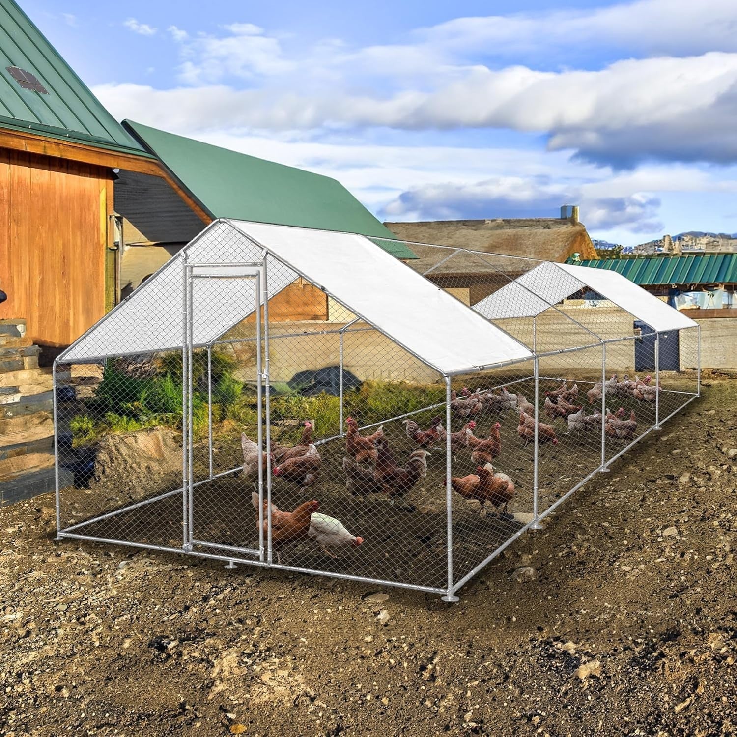 Walk In Chicken Run 8x3x2m Galvanised Steel Coop Pen Cover