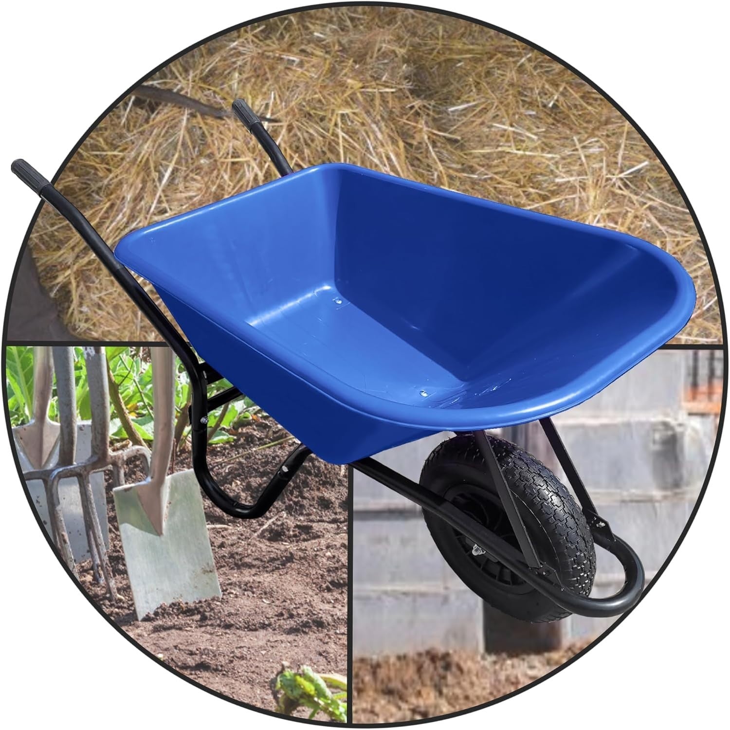110L - Pneumatic Tyre Wheelbarrow - Blue - Plastic Tray, Steel Frame, 150kg Cap