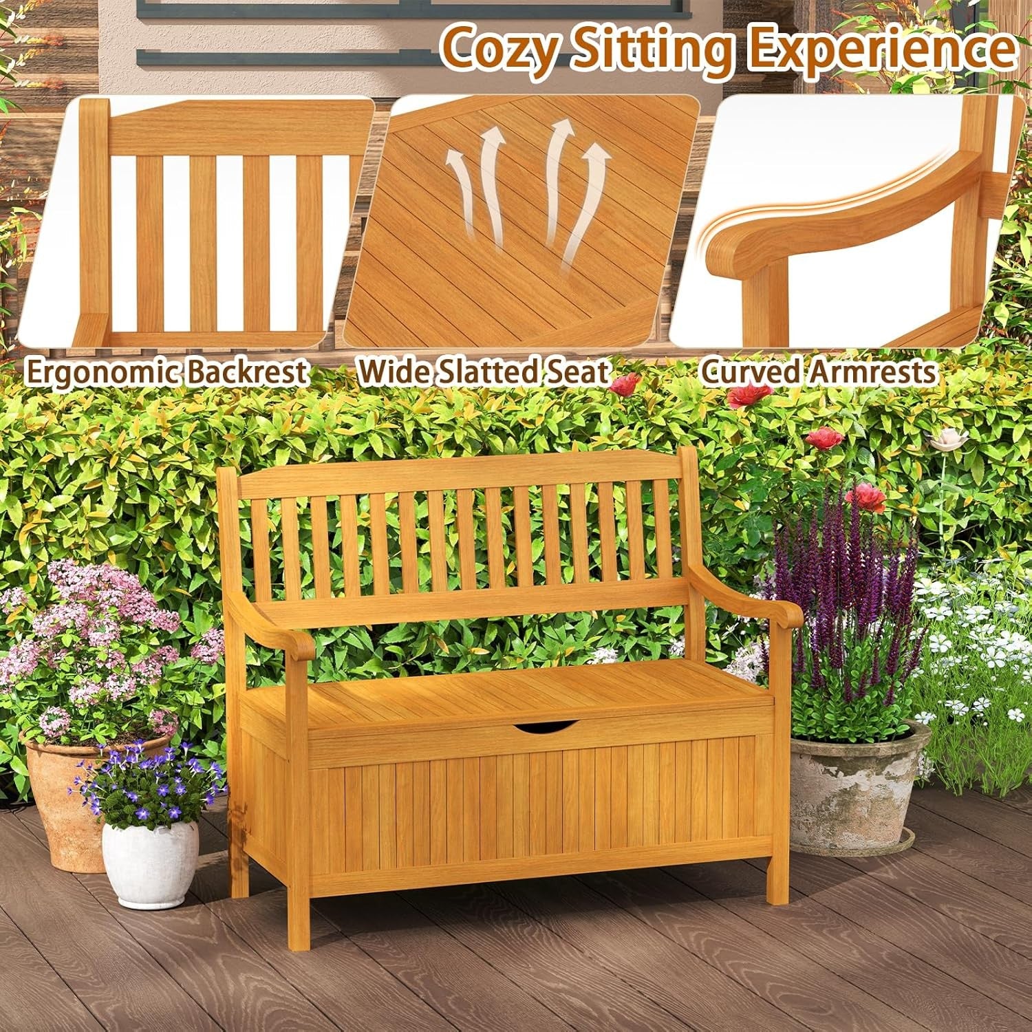 2 Seater Wooden Garden Storage Bench Patio Seat with 125L Box
