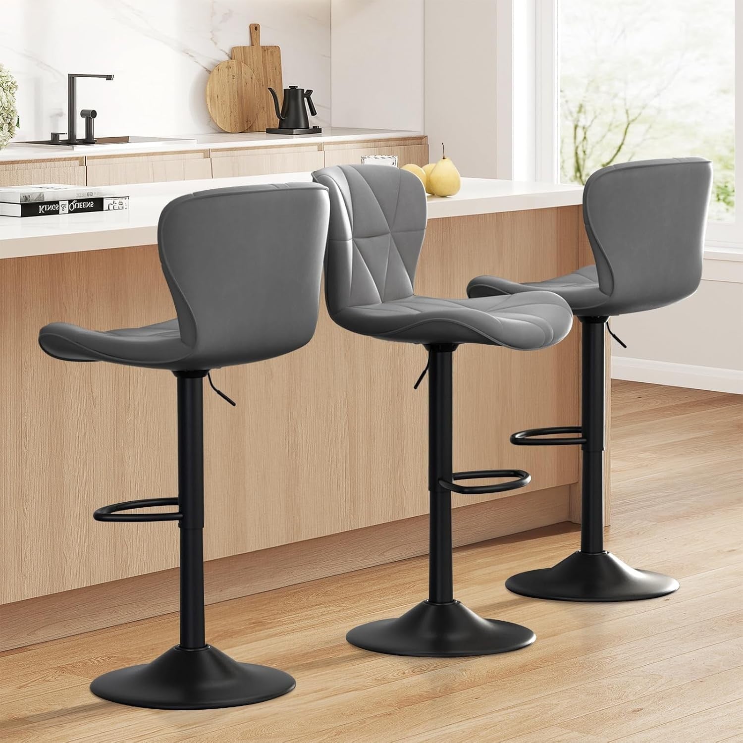 Adjustable Swivel Bar Stools Set of 2 Faux Leather Counter Height