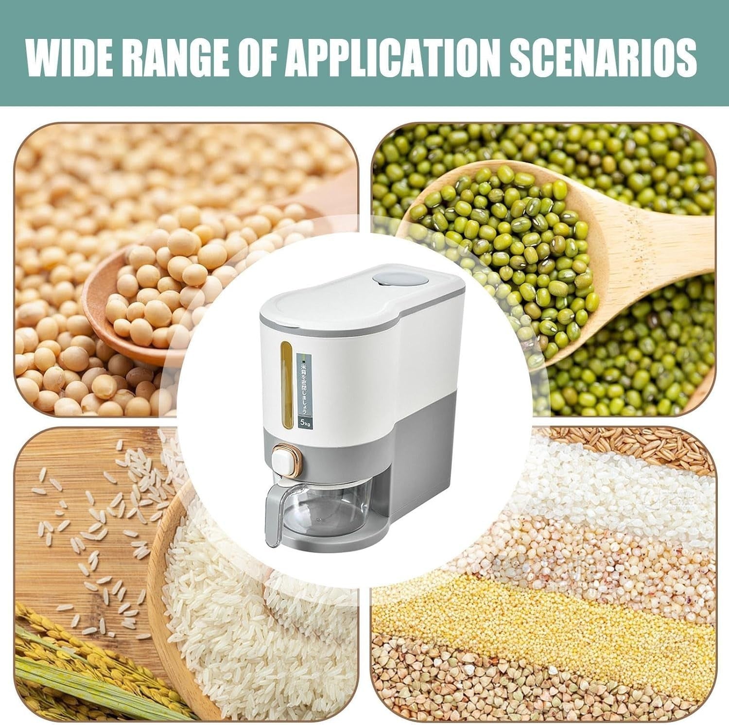 5KG 10KG Press Type Rice Dispenser Storage Container with Measuring Cup