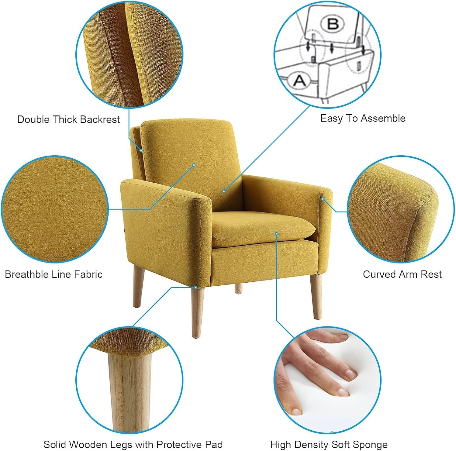 Comfy Linen Armchair for Living Room Bedroom Lounge Mustard Yellow