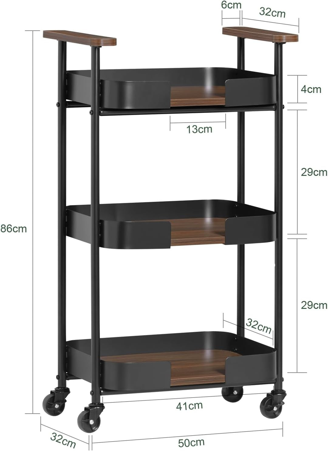 3 Tier Kitchen Serving Trolley Bar Cart Rolling Storage Handles Wheels