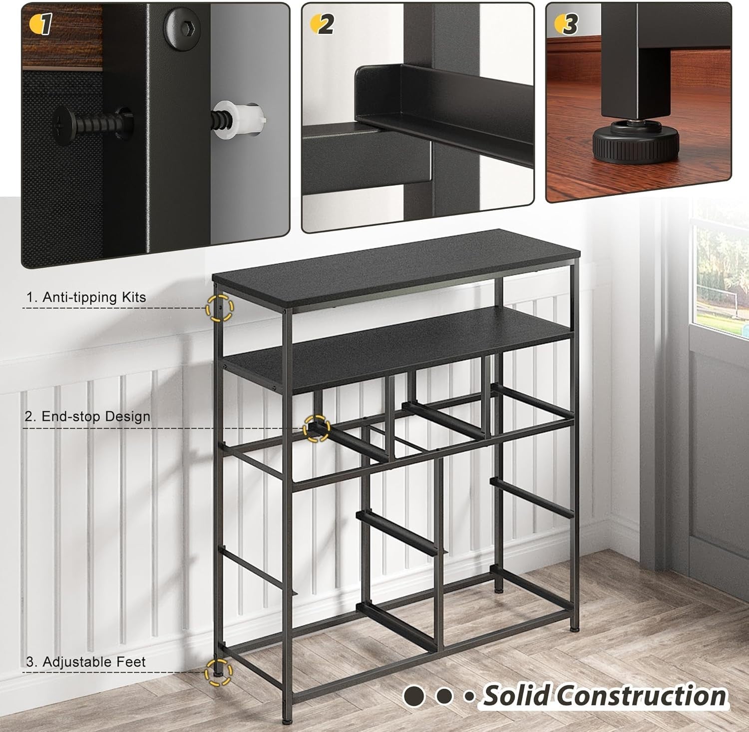 7-Drawer Black Grey Fabric Chest with 2-Tier Shelf – Bedroom & Living Storage