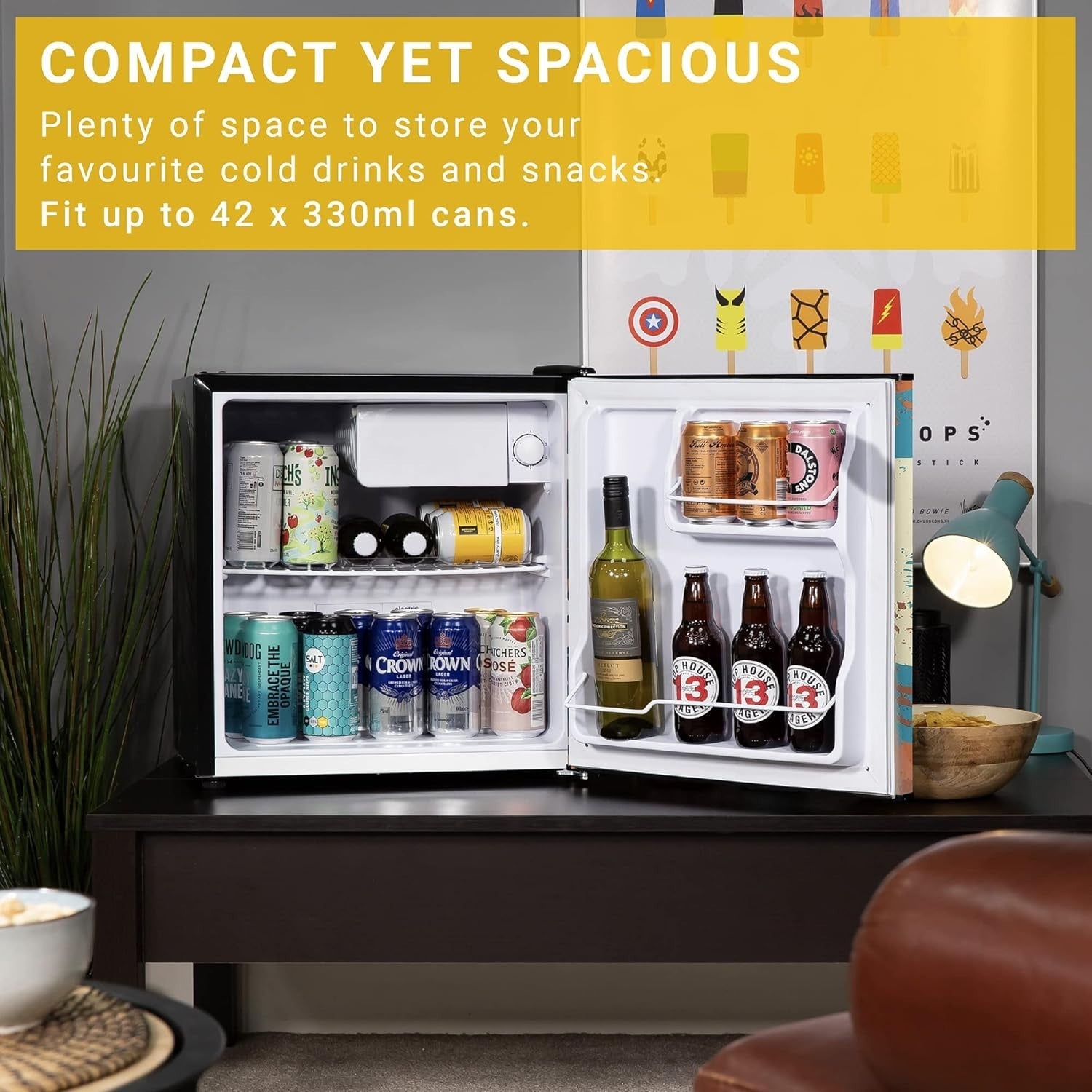 45L Mini Fridge Beer Design Countertop Drinks Cooler Adjustable Shelves