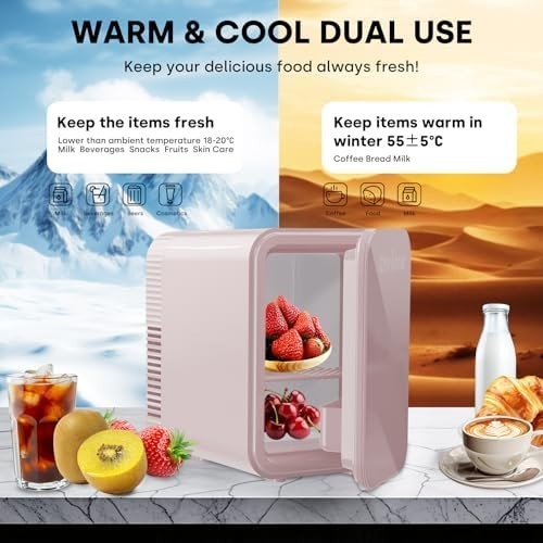 4L Mini Fridge Pink – Portable Cooler & Warmer, AC/DC, 6 Cans