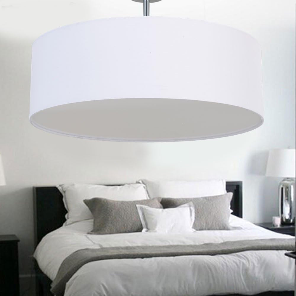 Modern White 3 Light Fabric Drum Ceiling Pendant Light 45.5cm