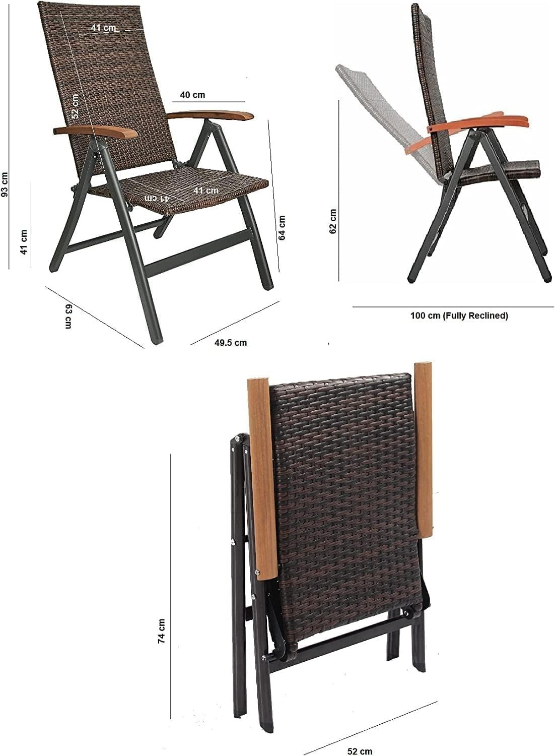 2x Folding Rattan Garden Chairs Reclining Aluminium Patio Balcony Outdoor