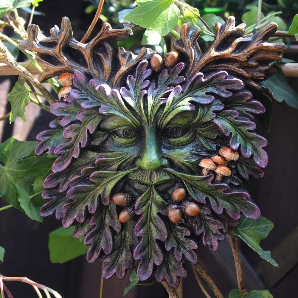 Green Man Wall Plaque Resin 14.5cm Garden Ornament Mythical Leaf Face Decor