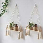 Boho Macrame Hanging Shelves Set of 2 Rustic Wooden Wall Decor