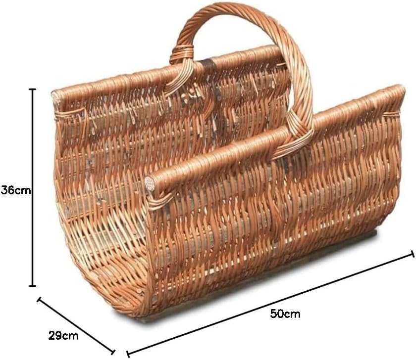 Rustic Wicker Log Basket with Handle – Indoor Firewood Storage 60x48x35 cm