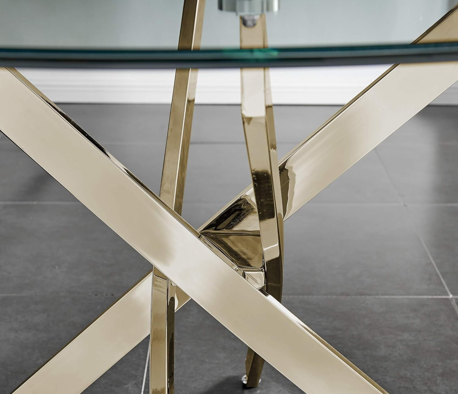 Small Space Round Glass Dining Table 100cm Chrome Cross Leg Base