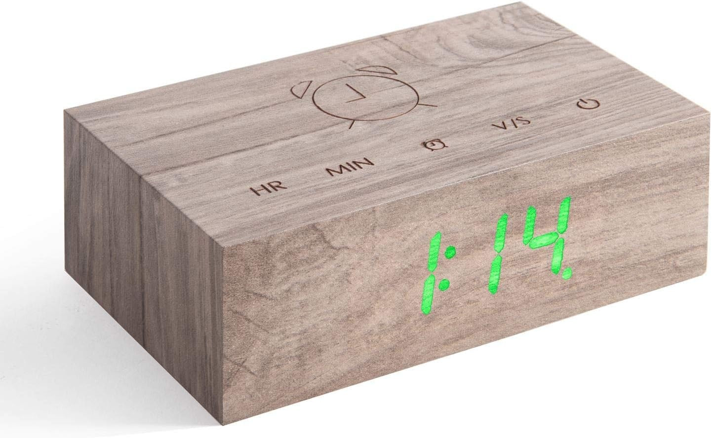 Wood Digital Alarm Clock LED Display Touch Control Minimalist Ash