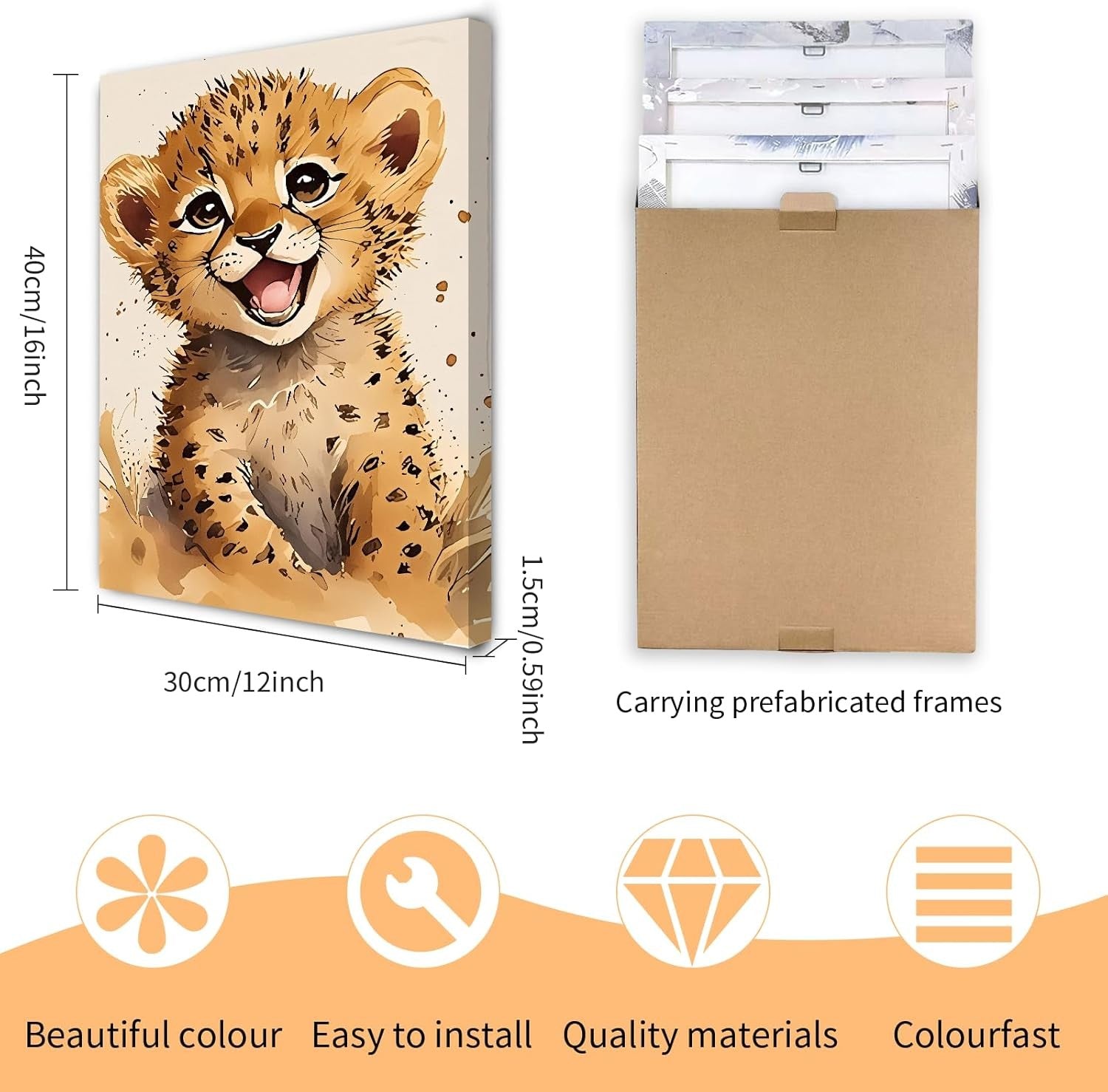 Safari Animal Canvas Wall Art Set of 3 Framed Prints 12x16 Kids Room Decor