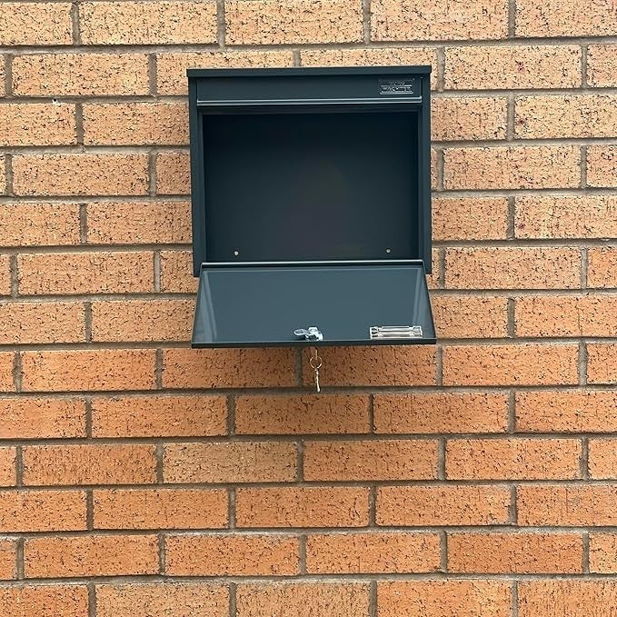 Lockable Wall Mounted Post Box Anthracite Grey – Weatherproof Steel Mailbox