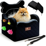 Luxury Dog Car Booster Seat Elevated Travel Bed Safety Tether Storage