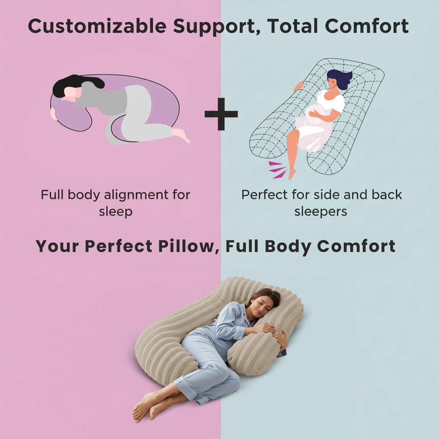 52" Full Length Body Pillow Faux Fur Side Sleeper Pregnancy Support