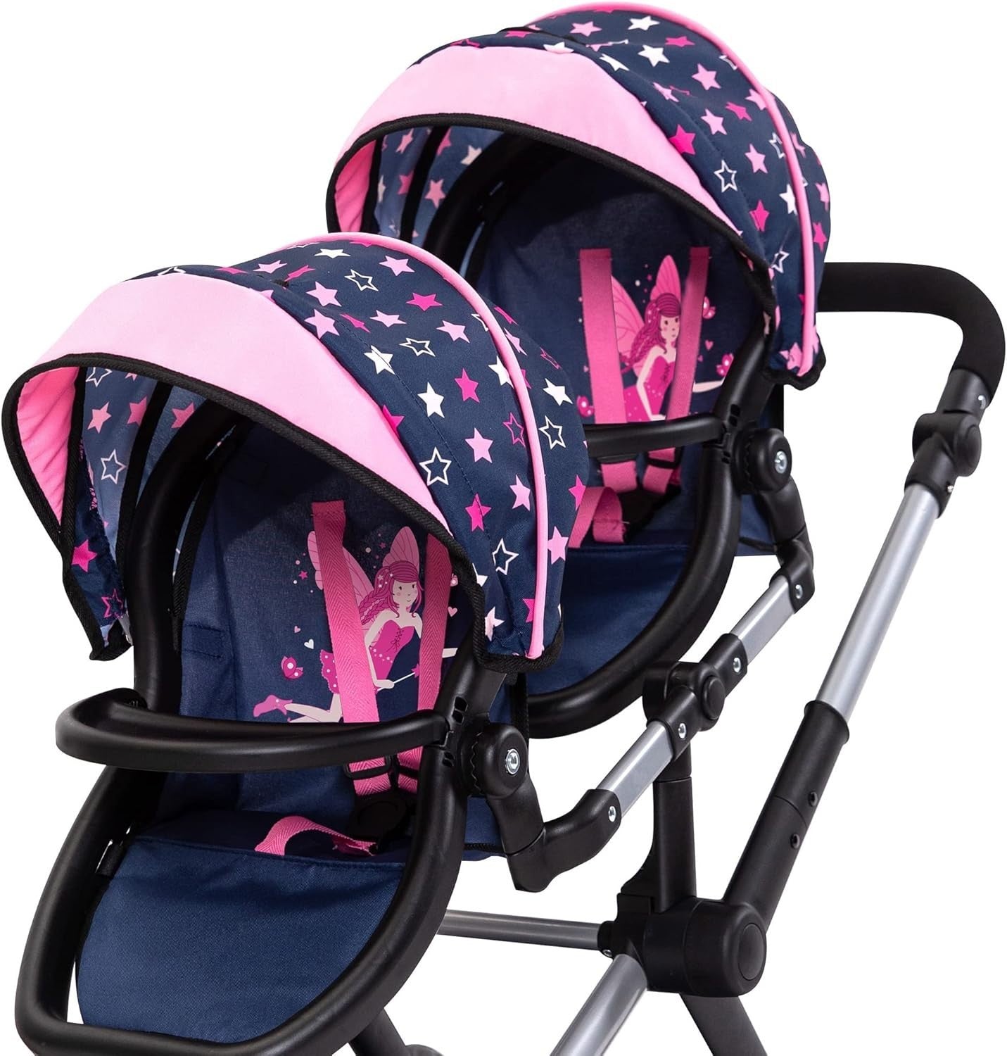 Twin Dolls Pram Double Pushchair Adjustable Handle Reversible Seats