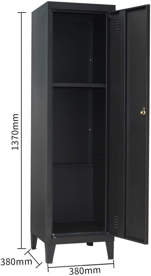 Metal Locker Storage Cabinet Black Steel Office Filing Cupboard 137cm Tall