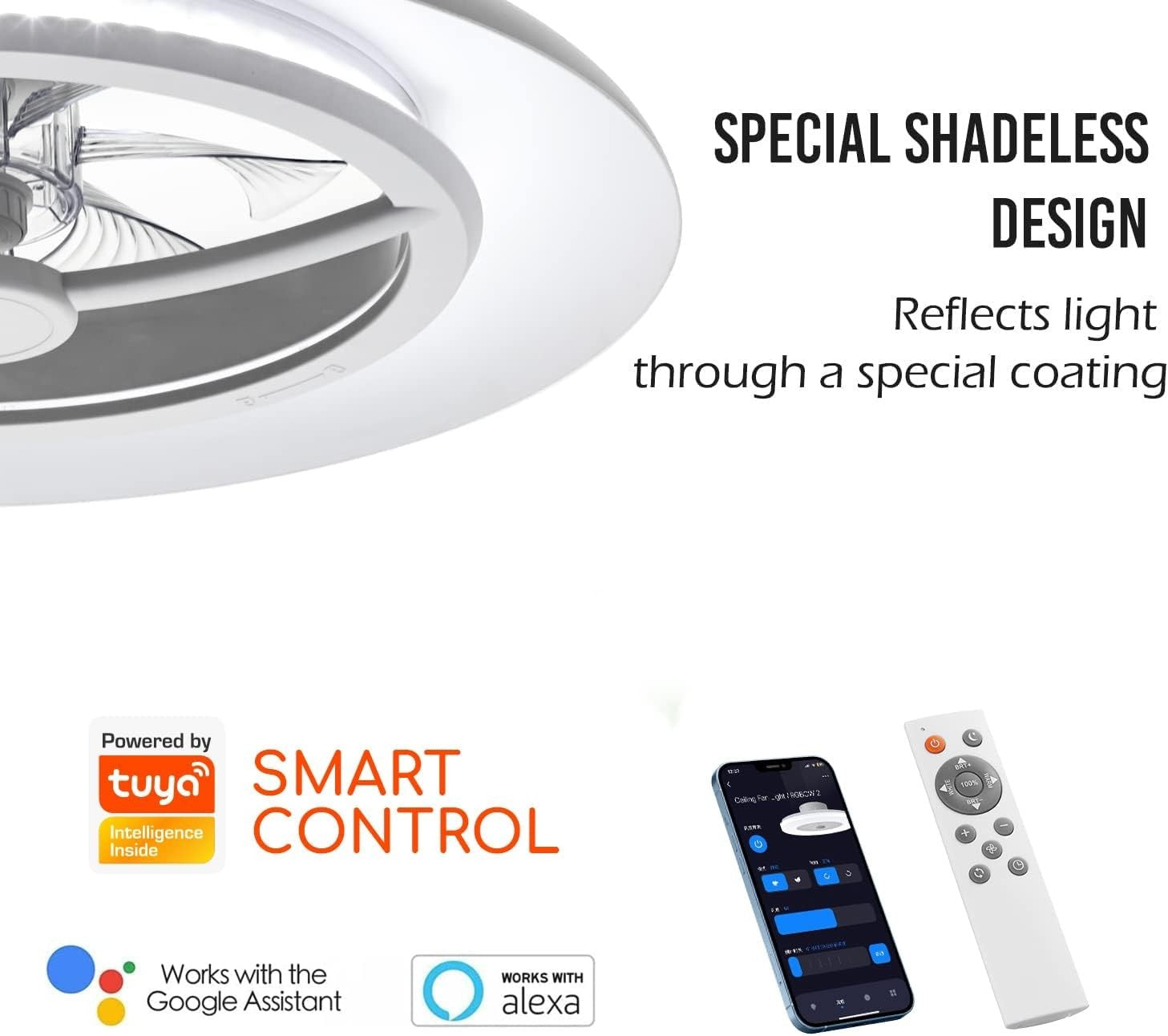 55CM Smart LED Ceiling Fan Light, Adjustable Speed, RGB Dimming 3000-5500K