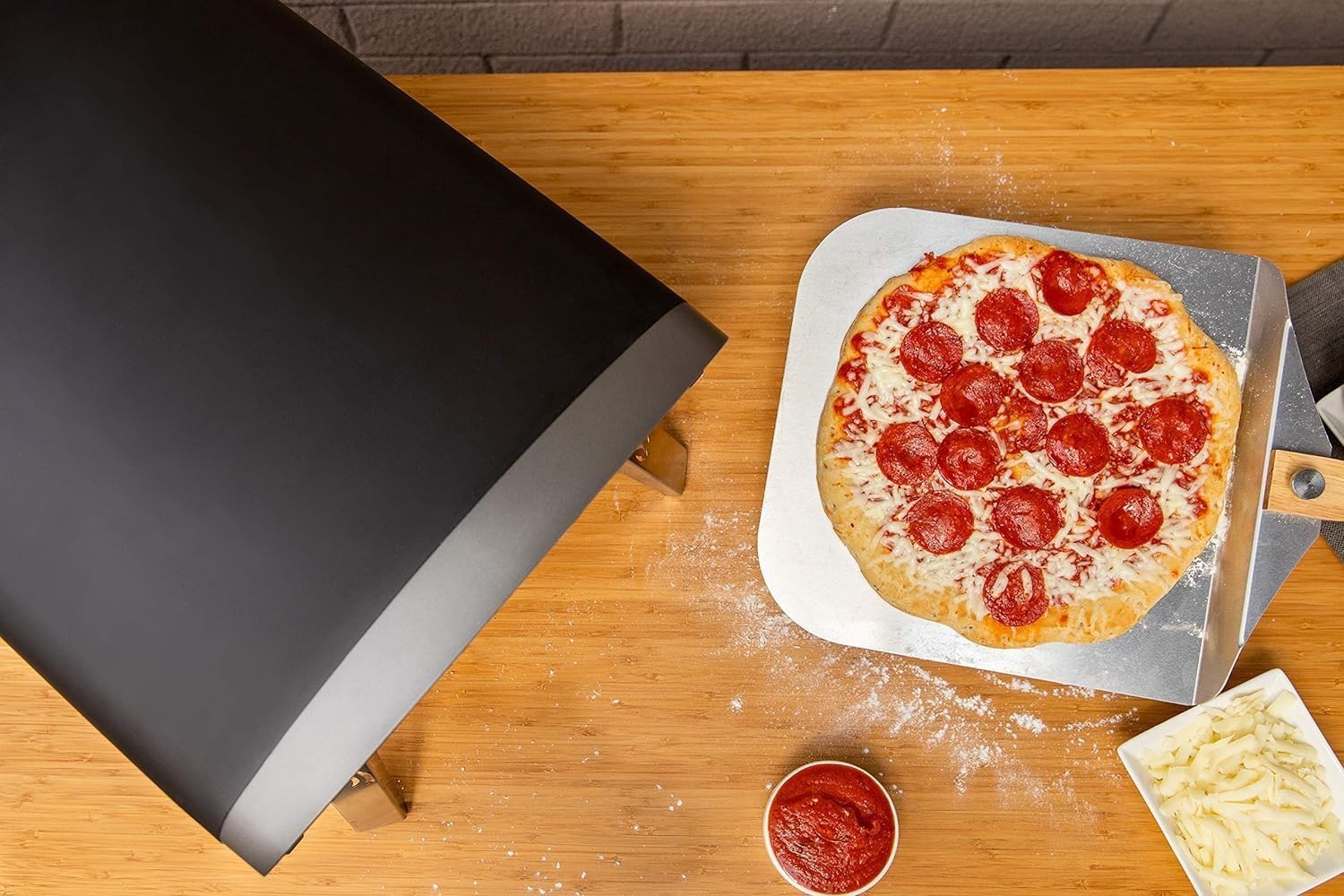 Outdoor Gas Pizza Oven 12" | Portable Black BBQ Oven w/ Stone, Peel & Cover