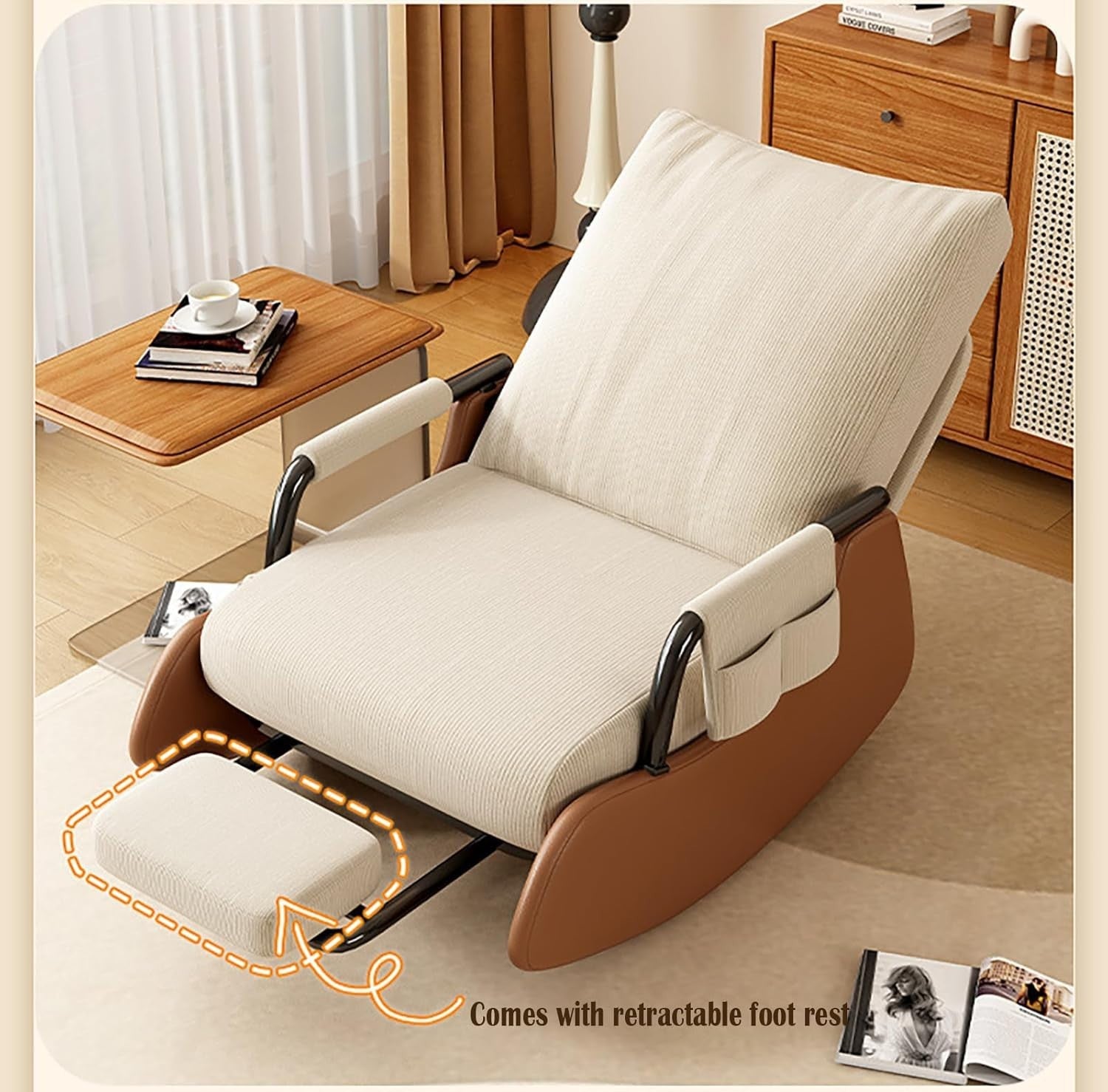 Luxury Nursing Rocking Chair Recliner Glider w/ Footstool & Side Pocket