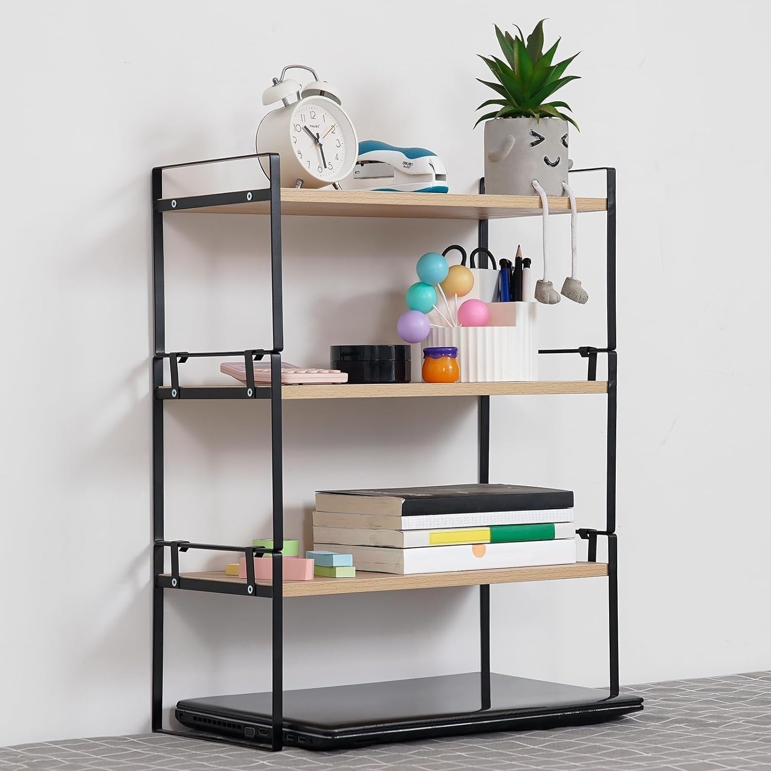 2-Tier Adjustable Wood Desk Shelf Organizer Cute Desktop Storage Rack 40cm