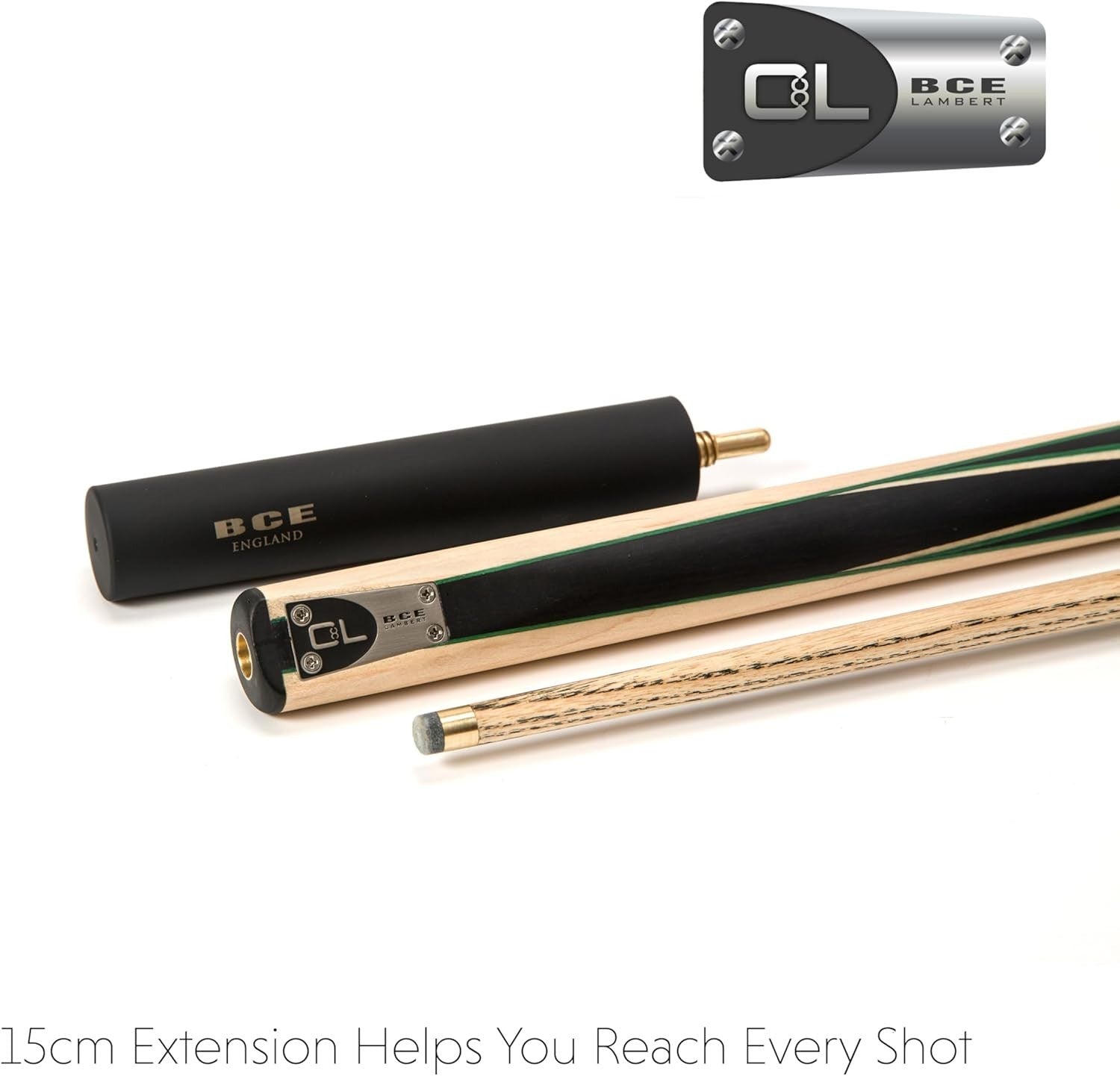 English 8 Ball Pool Cue 3/4 Joint 9mm Tip Ash Shaft + Case Extension