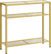 3-Tier Gold Console Table Tempered Glass Shelf Narrow Side Storage