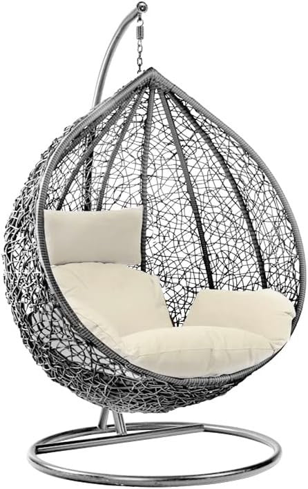 Hanging Rattan Egg Chair Swing Seat with Cushions – Indoor Outdoor Hammock