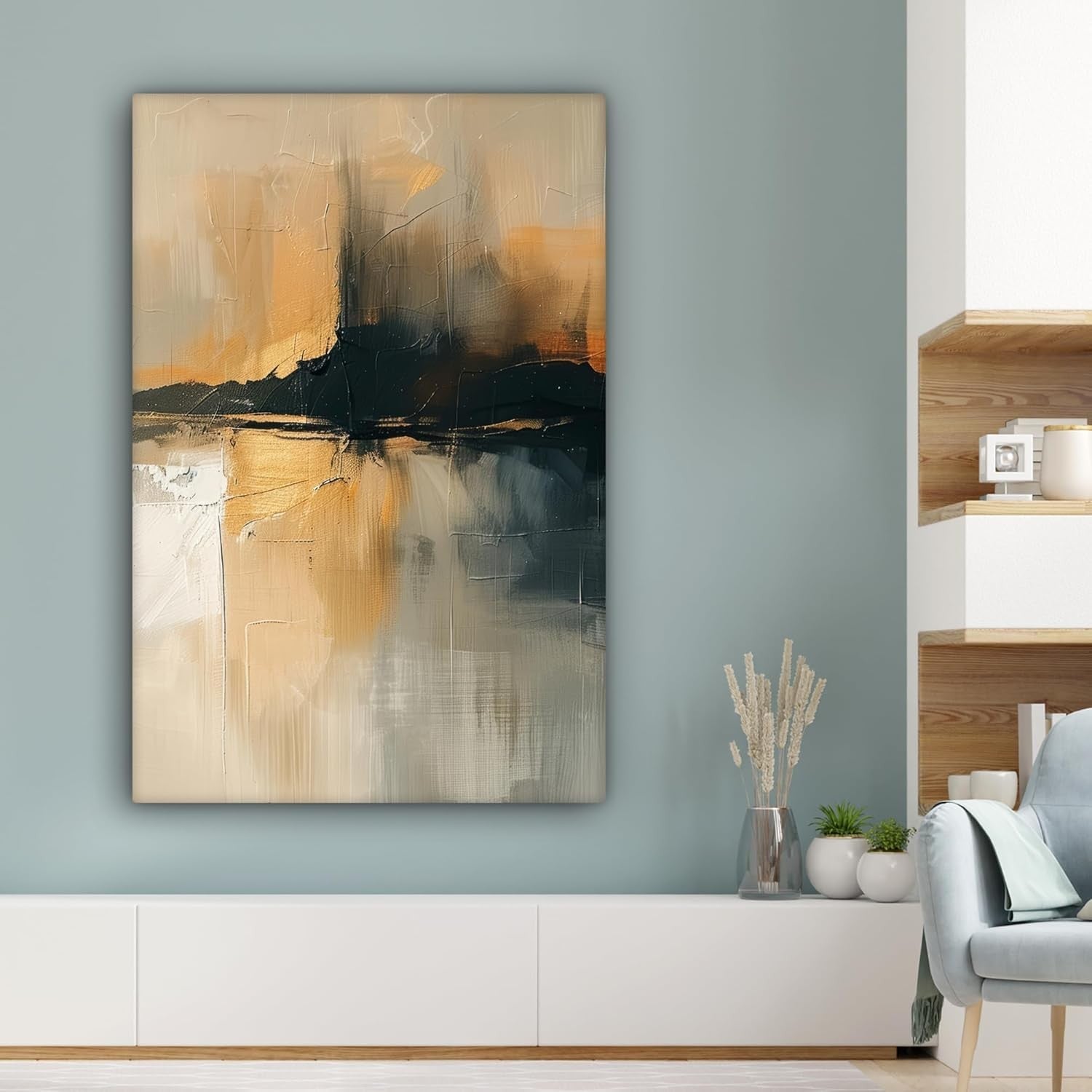 Large Abstract Canvas Wall Art Black Gold Modern Painting 80x120cm