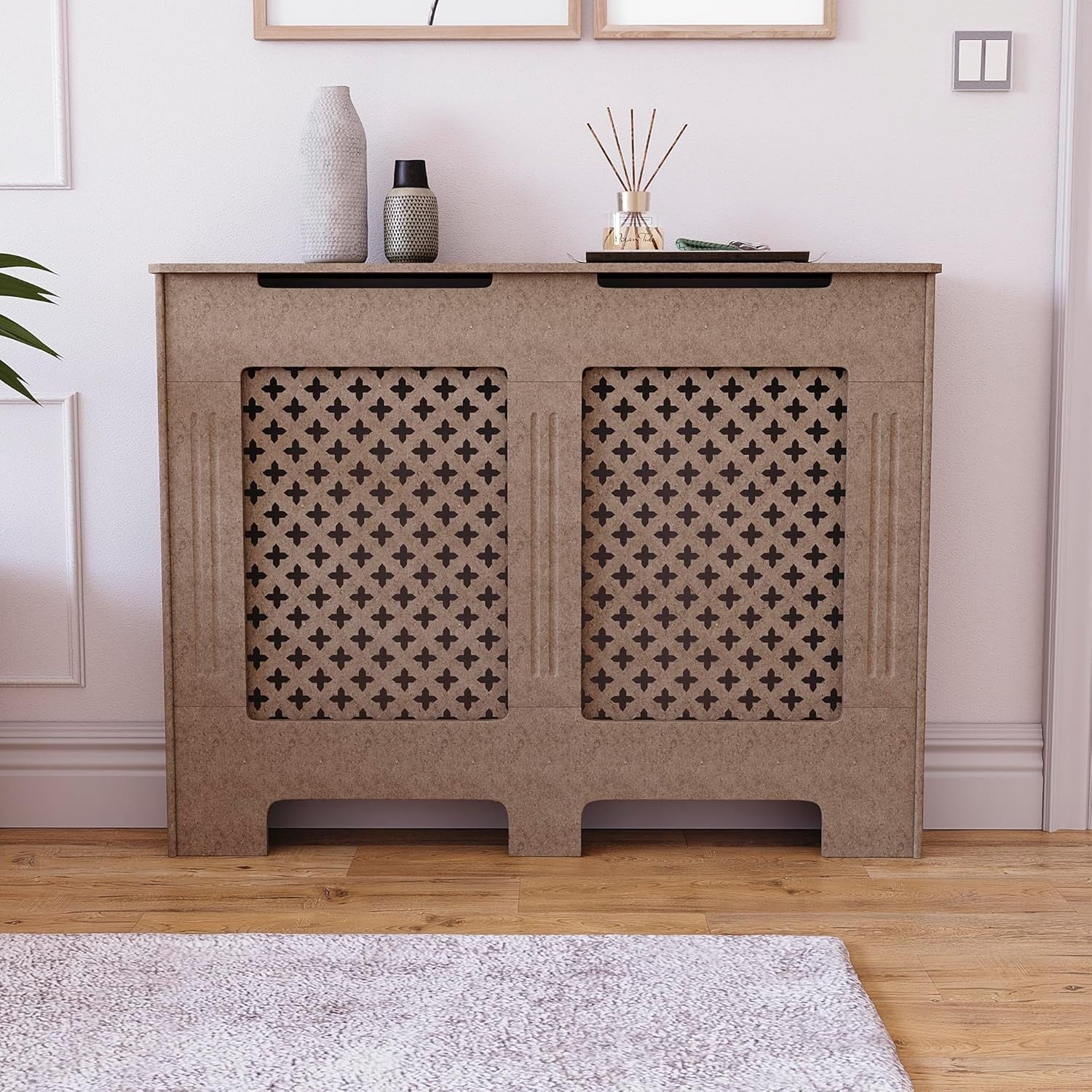 Medium Unfinished Radiator Cover | Customisable MDF Cross Pattern Cabinet