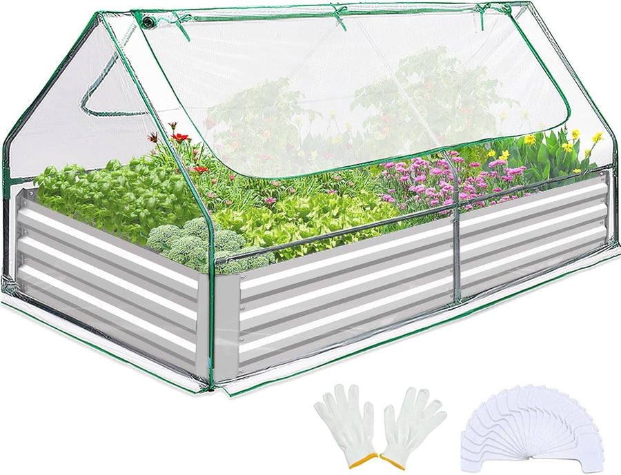 Galvanized Raised Garden Bed with PVC Cover 6x3x1ft Metal Planter Box