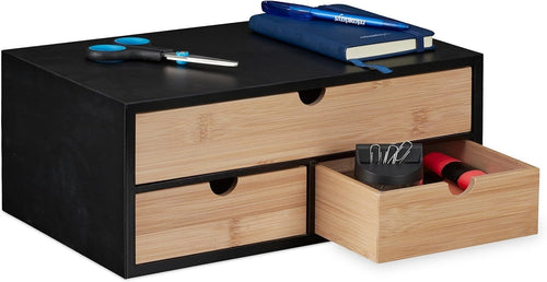 Desk Organiser 3 Drawers Bamboo Storage Box Office Stationery Holder
