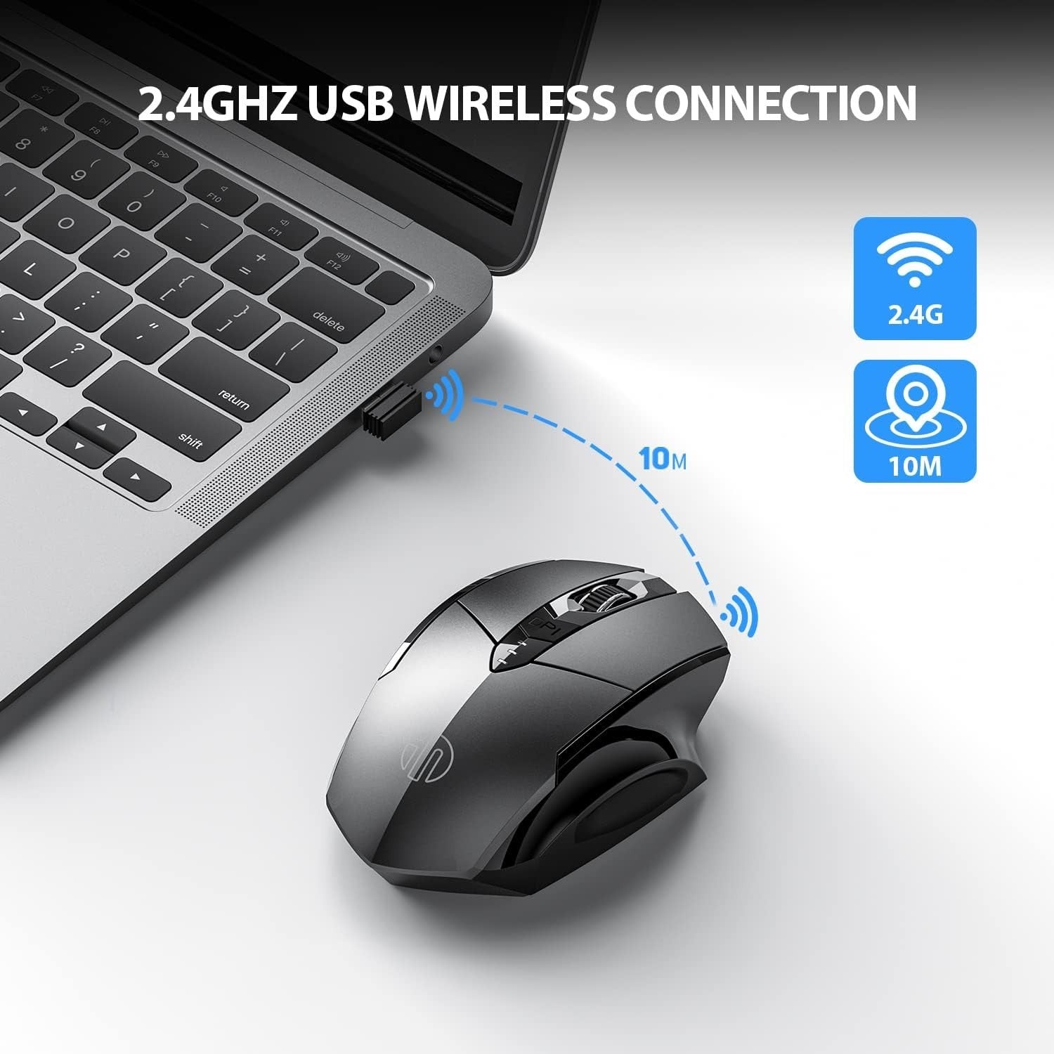 Silent Rechargeable Wireless Mouse Ergonomic 1600DPI USB Laptop PC Grey
