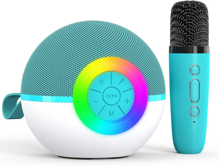 Green Mini Karaoke Machine 1 Wireless Mic LED Voice Changer