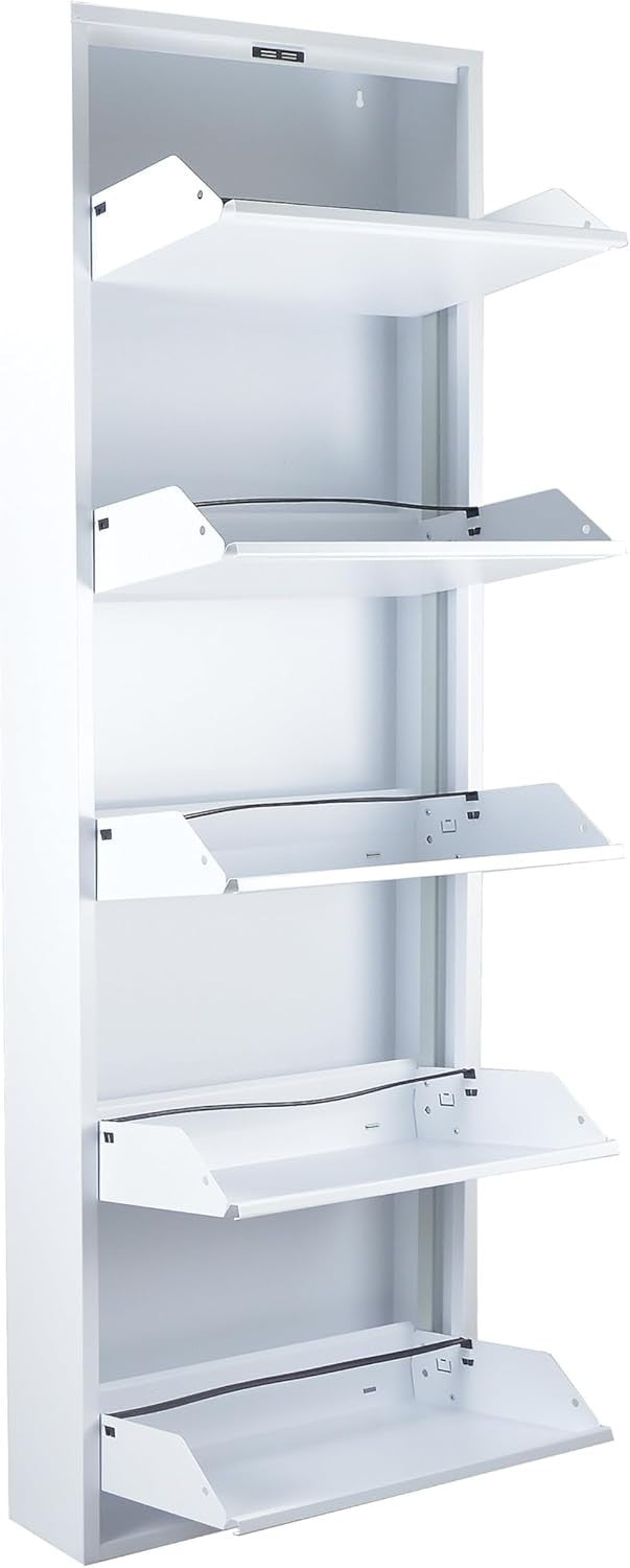 Wall Mounted Slim Shoe Cabinet White – 5-Tier Metal Storage Unit 170cm