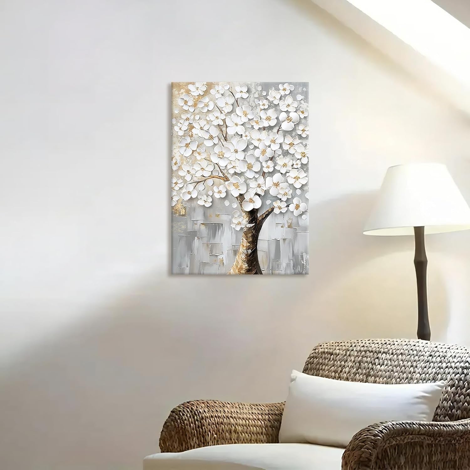 White Floral Tree Canvas Wall Art Framed 40x60cm