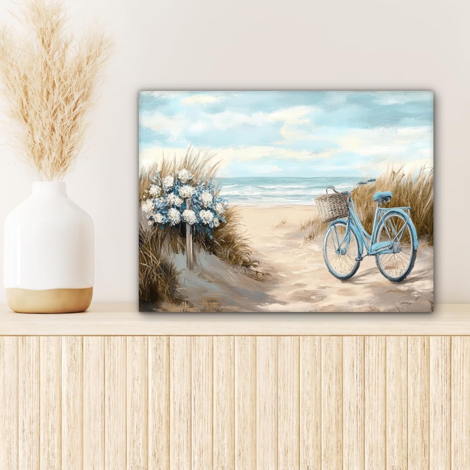 Beach Canvas Wall Art 40x30cm Framed Sea Bike Coastal Print