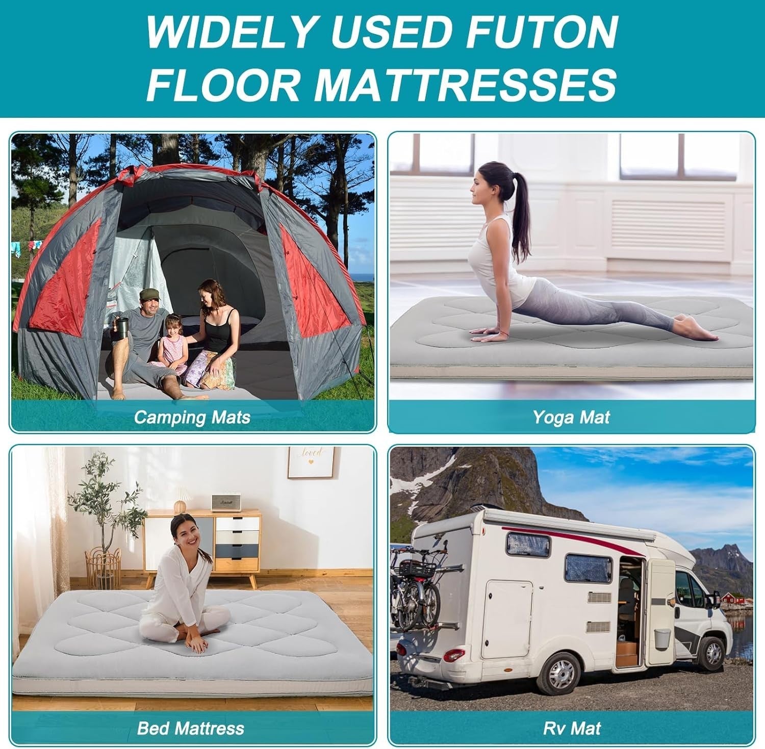 King Floor Futon Mattress Roll-Up Bed Tatami Camping Guest Foam Mat - Grey