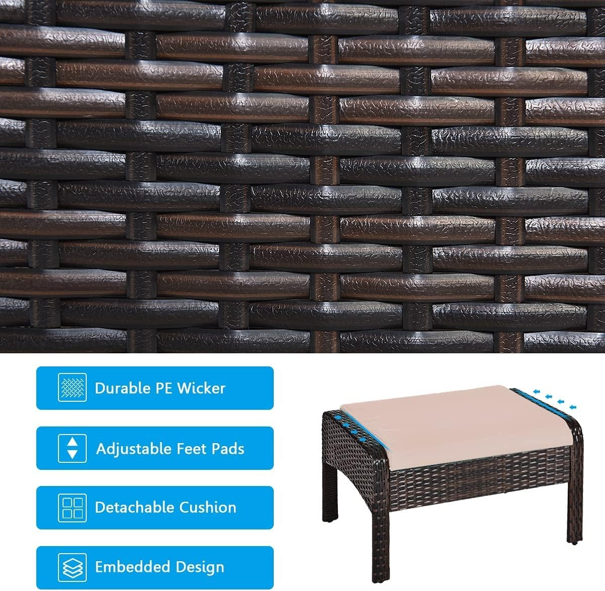 Outdoor Brown+Tan Rattan Garden Furniture Set 4-Seater Cushioned Sofa Set