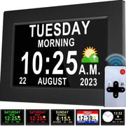 Large Dementia Day Clock 7-Inch Auto DST Remote Control Black